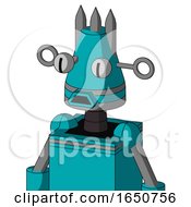 Blue Robot With Cone Head And Sad Mouth And Two Eyes And Three Spiked
