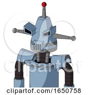 Blue Robot With Cone Head And Speakers Mouth And Angry Eyes And Single Led Antenna