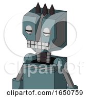Poster, Art Print Of Blue Mech With Mechanical Head And Keyboard Mouth And Two Eyes And Three Dark Spikes