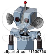 Poster, Art Print Of Blue Mech With Mechanical Head And Speakers Mouth And Black Glowing Red Eyes And Single Led Antenna