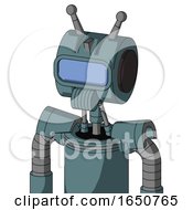 Poster, Art Print Of Blue Mech With Multi-Toroid Head And Speakers Mouth And Large Blue Visor Eye And Double Antenna