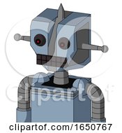 Poster, Art Print Of Blue Mech With Mechanical Head And Keyboard Mouth And Red Eyed And Spike Tip