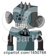 Poster, Art Print Of Blue Mech With Mechanical Head And Keyboard Mouth And Bug Eyes And Three Spiked