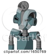 Poster, Art Print Of Blue Mech With Droid Head And Vent Mouth And Angry Eyes And Radar Dish Hat