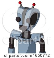 Poster, Art Print Of Blue Mech With Droid Head And Dark Tooth Mouth And Two Eyes And Double Led Antenna