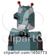 Poster, Art Print Of Blue Mech With Dome Head And Teeth Mouth And Angry Eyes And Double Led Antenna