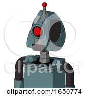 Poster, Art Print Of Blue Mech With Droid Head And Dark Tooth Mouth And Cyclops Eye And Single Led Antenna