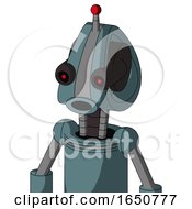 Poster, Art Print Of Blue Mech With Droid Head And Round Mouth And Black Glowing Red Eyes And Single Led Antenna