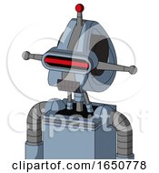 Poster, Art Print Of Blue Mech With Droid Head And Dark Tooth Mouth And Visor Eye And Single Led Antenna