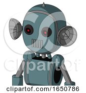 Poster, Art Print Of Blue Mech With Bubble Head And Vent Mouth And Black Glowing Red Eyes And Spike Tip