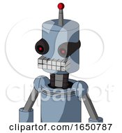 Blue Mech With Cylinder Head And Keyboard Mouth And Black Glowing Red Eyes And Single Led Antenna