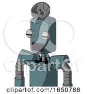 Blue Mech With Cylinder Head And Dark Tooth Mouth And Two Eyes And Radar Dish Hat