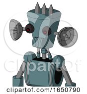 Poster, Art Print Of Blue Mech With Cylinder-Conic Head And Speakers Mouth And Red Eyed And Three Spiked