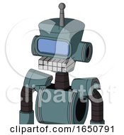 Poster, Art Print Of Blue Mech With Cylinder-Conic Head And Keyboard Mouth And Large Blue Visor Eye And Single Antenna