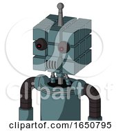Poster, Art Print Of Blue Mech With Cube Head And Speakers Mouth And Red Eyed And Single Antenna