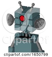 Poster, Art Print Of Blue Mech With Cube Head And Cyclops Eye And Double Antenna