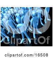 Crowd Of Blue People Standing Together On A Reflective Black Surface Symbolizing Teamwork And Unity Clipart Illustration Graphic
