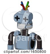 Poster, Art Print Of Blue Mech With Cone Head And Teeth Mouth And Plus Sign Eyes And Wire Hair