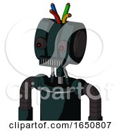 Poster, Art Print Of Blue Droid With Multi-Toroid Head And Square Mouth And Red Eyed And Wire Hair