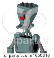 Poster, Art Print Of Blue Droid With Vase Head And Pipes Mouth And Angry Cyclops And Three Dark Spikes