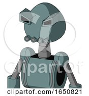 Blue Droid With Rounded Head And Pipes Mouth And Angry Eyes