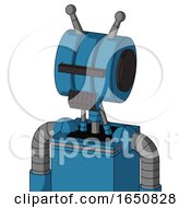 Blue Automaton With Multi Toroid Head And Dark Tooth Mouth And Black Visor Cyclops And Double Antenna