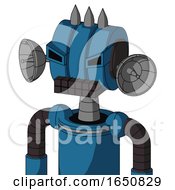 Poster, Art Print Of Blue Automaton With Multi-Toroid Head And Keyboard Mouth And Angry Eyes And Three Spiked