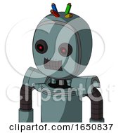 Poster, Art Print Of Blue Droid With Bubble Head And Dark Tooth Mouth And Black Glowing Red Eyes And Wire Hair