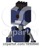 Poster, Art Print Of Blue Droid With Box Head And Teeth Mouth And Black Cyclops Eye And Pipe Hair