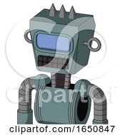 Poster, Art Print Of Blue Droid With Box Head And Keyboard Mouth And Large Blue Visor Eye And Three Spiked