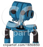 Blue Automaton With Multi Toroid Head And Pipes Mouth And Two Eyes