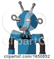 Poster, Art Print Of Blue Automaton With Rounded Head And Dark Tooth Mouth And Two Eyes And Double Antenna