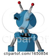 Poster, Art Print Of Blue Automaton With Rounded Head And Sad Mouth And Angry Eyes And Double Led Antenna
