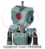 Poster, Art Print Of Blue Droid With Box Head And Round Mouth And Cyclops Eye And Single Antenna