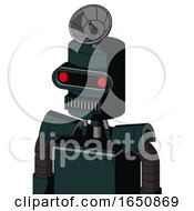 Poster, Art Print Of Blue Droid With Cylinder Head And Square Mouth And Visor Eye And Radar Dish Hat