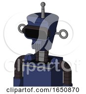 Blue Droid With Cylinder Conic Head And Speakers Mouth And Black Visor Eye And Single Antenna