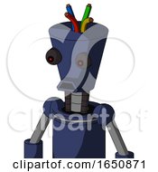 Poster, Art Print Of Blue Droid With Cylinder-Conic Head And Sad Mouth And Red Eyed And Wire Hair
