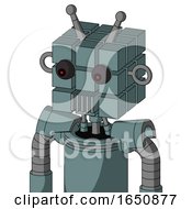 Blue Droid With Cube Head And Vent Mouth And Red Eyed And Double Antenna