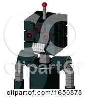 Poster, Art Print Of Blue Droid With Cube Head And Teeth Mouth And Three-Eyed And Single Led Antenna