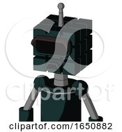 Blue Droid With Cube Head And Sad Mouth And Black Visor Eye And Single Antenna