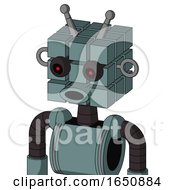 Poster, Art Print Of Blue Droid With Cube Head And Round Mouth And Black Glowing Red Eyes And Double Antenna