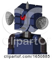 Poster, Art Print Of Blue Droid With Cube Head And Round Mouth And Angry Cyclops And Spike Tip
