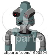 Blue Droid With Cone Head And Sad Mouth And Black Glowing Red Eyes