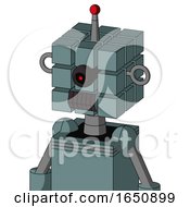 Poster, Art Print Of Blue Droid With Cube Head And Dark Tooth Mouth And Black Cyclops Eye And Single Led Antenna
