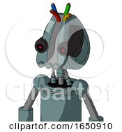 Poster, Art Print Of Blue Droid With Droid Head And Pipes Mouth And Black Glowing Red Eyes And Wire Hair