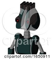 Poster, Art Print Of Blue Droid With Droid Head And Black Glowing Red Eyes And Pipe Hair