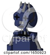 Poster, Art Print Of Blue Droid With Droid Head And Round Mouth And Plus Sign Eyes And Three Spiked