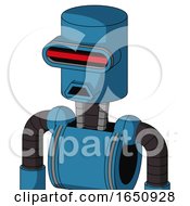 Blue Automaton With Cylinder Head And Sad Mouth And Visor Eye