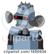 Blue Robot With Dome Head And Pipes Mouth And Visor Eye And Three Spiked