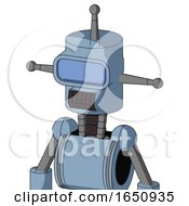 Poster, Art Print Of Blue Robot With Cylinder Head And Dark Tooth Mouth And Large Blue Visor Eye And Single Antenna